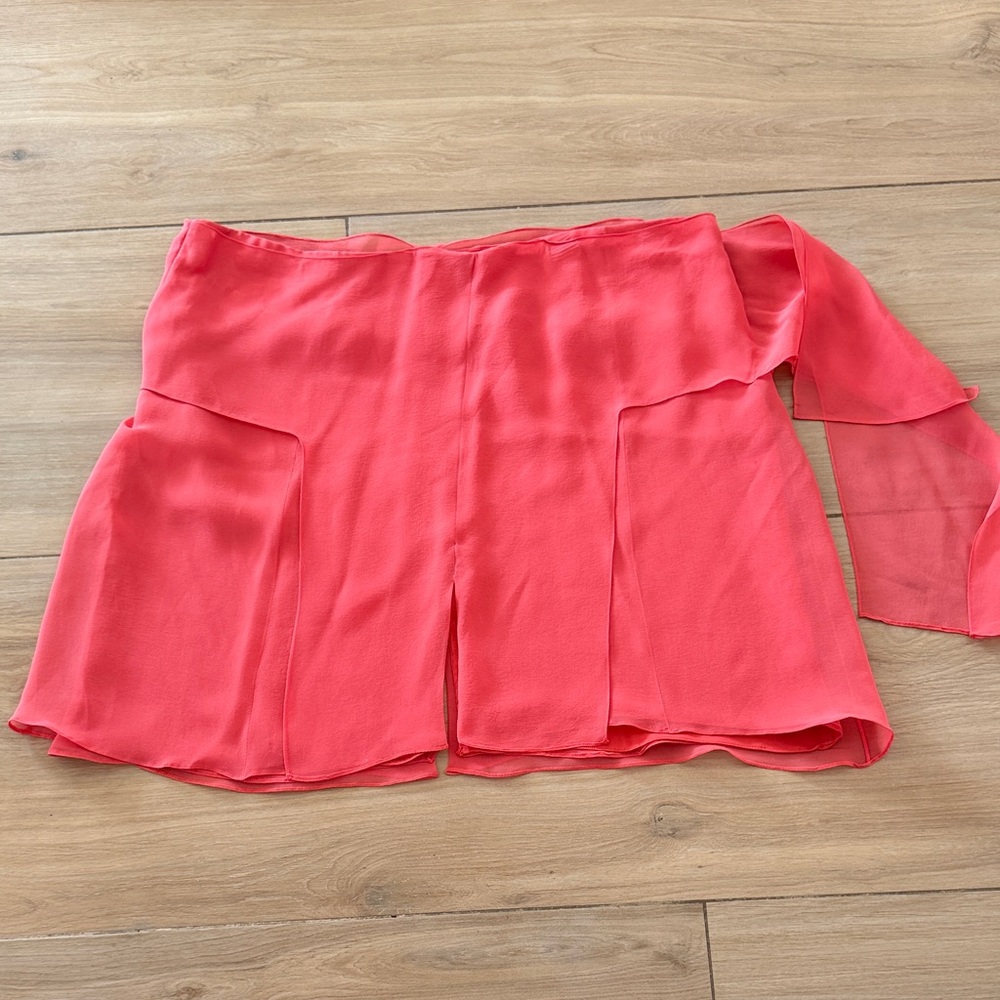Carolina Herrera New York Coral Pink 100% Silk Chiffon Wrap Skirt Womens Size 14